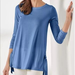 Soft Surroundings Heathered Blue Soft Side Tie Top Size M